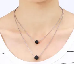 Black Lava Stone Necklaces Vintage Multilayer Chain Essential Oil Diffuser Rock Beads Pendant Necklace For Women