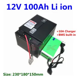 Stahlgehäuse 12V 100Ah Lithium-Li-Ionen-Akku 12V mit BMS 3S für die Solarspeicherung von Elektrobooten, USV, Wohnmobil-Solarstromanlage + 10A-Ladegerät
