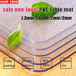 Slow Tree Soft Glass Tablecloth Transparent PVC Cloth Waterproof Cover Oilproof Kitchen Mat Cofee Decor 211103