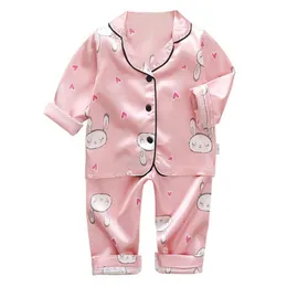 Barnens Pajamas Set Baby Boy Girl Kläder Casual Långärmad SleepWear Kids Tops + Pants Toddler Kläder S 211109