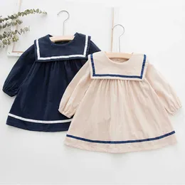 2020年の新しい秋の子供たちの服ネイビーラペルトレンドプレッピースタイル長袖のドレスのための女の子の幼児ドレス暖かいドレスクリスマスQ0716