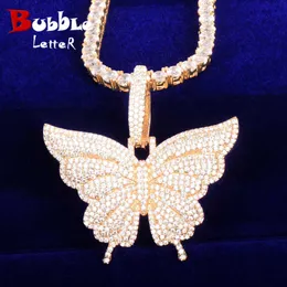 Animal Butterfly Pendant Necklace Gold Color Cubic Zircon Men's Hip Hop Rock Jewelry X0707