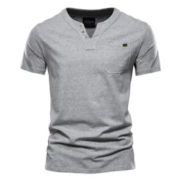 Aiopeson Casual Cotton Mens T Shirts Solid Färg Klassisk V-Neck Shirt Sommar Högkvalitativ Kortärmad Op EES 210716