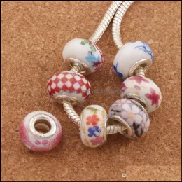 Ceramic, Clay, Porcelain Loose Beads Jewelry 925 Sier Handmade Ceramic Big Hole 60Pcs/Lot Mix 14X9Mm Fit European Charms Bracelets Diy Drop