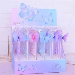 36 sztuk / partia Kawaii Butterfly Wisiorek Pióro Gel Słodkie 0.5 mm Czarny atrament Neutralny Penot Promocyjny Prezent Papiernicze Szkolne 210330