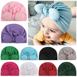 Fashion Solid Bow Knot Beanie Cap Hat Elastisk Head Wraps Baby Girl Turban Headband Nyfödd Småbarn Härlig Bowknot Bonnet Fausies Hair Access