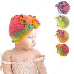 Nyfödd mössa Baby Sun Hattar Barn Tie Dyed Beanie Headband Pullover Hat Cartoon Caps Bow Elastic För Kids Little Boys and Girls Tillbehör