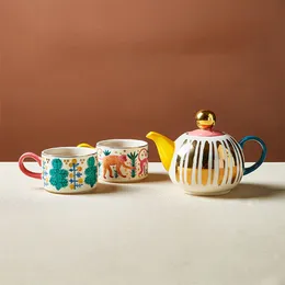 Ceramic Teapot Cups Set Household Couple's Coffee Tea Luxury Gold Plating Under Glaze Mugs
