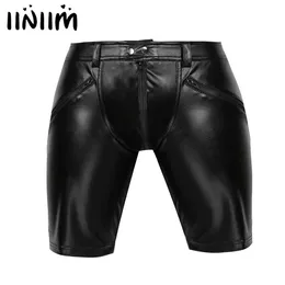 iiniim Mens Sexy Leather Club Moto Shorts Full Zipper Front Button Snap Closure Punk Fashion Shorts for Evening Party Costumes X0628