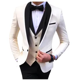 White Slit Mens Suits 3 Piece Black Shawl Lapel Casual Groom Tuxedos for Wedding Groomsmen Suits Men 2022 (Blazer+Vest+Pant)