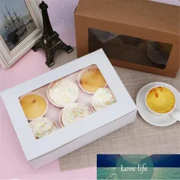 1pc vit klara fönsterade cupcake lådor för 2, 4 6 12 kopp kakor med flyttbara brickor bröllopsfest godis cookies presentförpackning fabrikspris expert design kvalitet senast