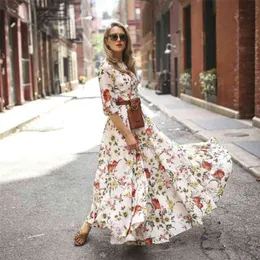 NEDEINS Women's Fashion Flowers Dress Floral Maxi Boho Summer Beach Weekend Party Round Neck Nine-point Sleeve Sexy Long Dress 210715