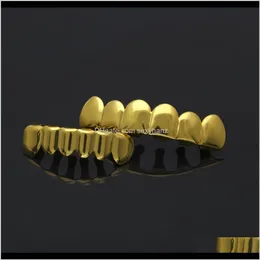 Grillz, griglie dentali Body Drop Delivery 2021 Hip Hop Gold Grillz Bocca Punk Caps Cosplay Party Dente Rapper Gioielli Denti placcati in oro in Eur