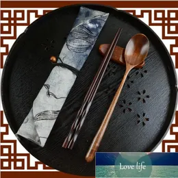 Os talheres conjuntos 1 pares colheres de chopstick Handmade Handmade Japonês Natural Madeira Pauzinhos Colher com Gift Pocket Bamboo Set # 25 Preço de fábrica Especialista Qualidade Qualidade mais recente