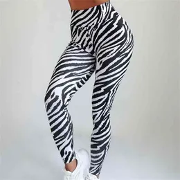 Ogilvy mather sexy zebra listras fitness leggings mulher cintura alta mulher secagem rápida elasticidade slim calças treino 210925