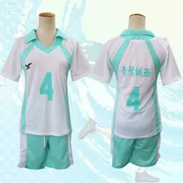 Haikyuu Aobajohsai High Cosplay No.1 Oikawa Toru No.4 Hajima Iwaizumi Jersey Sportswear T-shirt + Szorty Kostium Halloween Wig Y0913