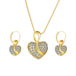 Heart Women Necklace Earring Sets Fashion Gold Color Zinc Alloy Zircon Pendant Necklace Party Wedding Jewelry Engagement Gifts
