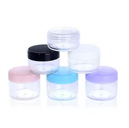 Små provflaskor vaxbehållare 7 Färger Matkvalitet Plastlådor 10g / 15g / 20g Runda Bottom Cream Cosmetic Förpackningslåda