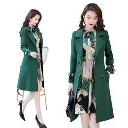 Spring Autumn Trench Coat Slim Women Dress Windbreakers Plus Size Two Pieces Sets s/Dress/Set 210825