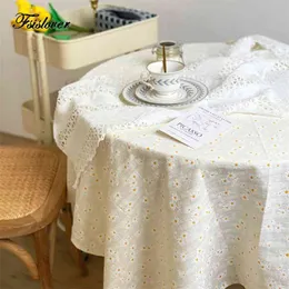 커피 덮개를위한 수 놓은 데이지 식탁보 식사 옷감 냅킨 테이블 피크닉 담요 벽난로 메사 210626