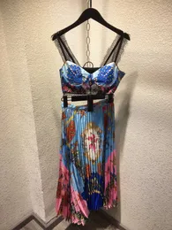 Seestern-gedrucktes Brust-Wrap-Gurt gefaltetes Kleid mit zwei Stück Set