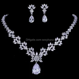 Orecchini Collana Set di gioielli Ekopdee Elegante splendido Teardrop Cubic Zirconia Set di orecchini Donna Luxury Female San Valentino Anniversario Dro