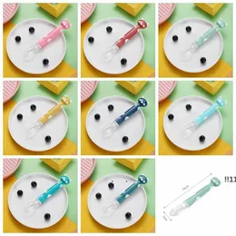 new Baby Silicone Spoon Feeding Tableware Utensils Soft Head Cartoon Soup Spoons EWE5554