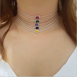 2019 rainbow birthstone cz engagement choker necklace tennis chain gorgeous dainty fashion women lady elegance gold color chain X0707