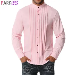 Camisa de smoking rosa homens moda fashion collar mens vestido camisas de casamento festa de baile de formal elegante camisa masculina 2xl 210522