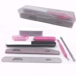 8 st / set Nail Art Kit med naglar Filbuffert UV Gel Polsk Remover och Dammborste Cuticle Pusher Manicure Tools Plastlåda Nak004