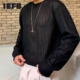 IEFB Lightweight Knitwear Cotton Long Sleeve Men's T-shirt Spring Summer Loose Tops Black And White Bottom Cloth 9Y6589 210524