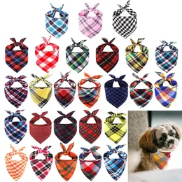 Pies Bandanas Szalik Kerchief Śliniak Zmywalny Dziewczyna Chłopiec Bawełniane Pet Outdoor Spadek Akcesoria Dla Małe Średnie Urodziny Prezent Plaid Double Regulowany Dla Puppy Cat