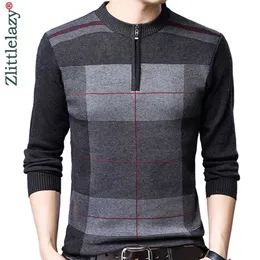 Zipper grosso inverno quente listrado tricotada puxar camisola homens desgaste jersey mens pulôver malha masculina masculino moda 93003 211008