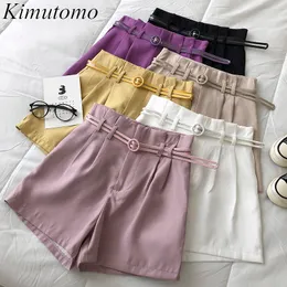Kimutomo Frische Stil Frau Shorts Sommer Koreanische Chic Mädchen Hohe Taille Solide Zipper Fly Candy Shorts Chic Gürtel Casual 210521