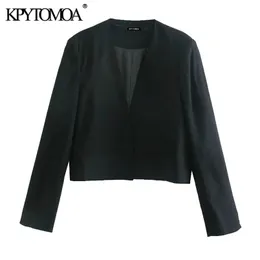 Kvinnor Mode med Vents Beskuren Blazer Coat V Neck Långärmad Kvinnlig Ytterkläder Chic Veste Femme 210420