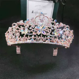 Baroque Vintage Rose Gold Color Crystal Flowers Bridal Tiaras Crown Pageant Crowns With Comb Wedding Hair Accessories 210707