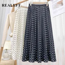 Spring Summer Vintage Polka Dots Tulle Pleated Women Skirts High Waist Fashionable Female Umbrella Midi 210428