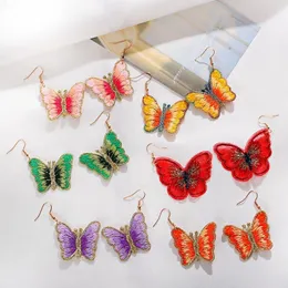 Dynda Żyrandol Lato Różowy Motyl Haft Kolczyki Dla Kobiet Brincos Bijoux Bohemia Boho Drop Kolczyk Węgla