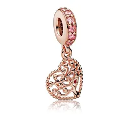 Passend für Pandora-Charm-Armbänder, europäisches Silber, Charms, Perlen, Roségold, Liebesherz, Baum des Lebens, Kristall-Anhänger, DIY, Schlangenkette für Frauen, Armreif, Halskette, Schmuck