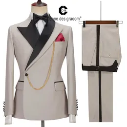 Cenne Des Graoom Latest Coat Design Men Suits Tailor-Made Tuxedo 2 Pieces Blazer Wedding Party Singer Groom Costume Homme Khaki X0909
