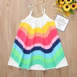 Summer Baby Girl Dress Toddler Baby Girls Rękawów Rainbow Drukuj Dress Kamizelki Suknie Ubrania Baby Girl Costume Ropa Bebes # 50 q0716