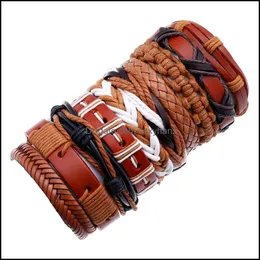 Manschettarmband juvelryhiphop hiphop stil smycken vintage flätad cowe diy10 set läder armband droppleverans 2021 irmpa