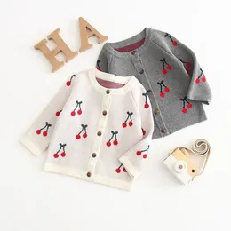 Baby Girls Одежда вишня вязаный малыш девочка кардиган хлопок детские свитеры младенческие детские дизайнерские имущество бутик детская одежда BT4384