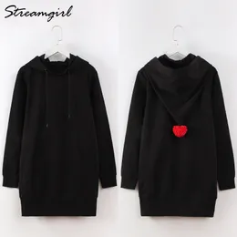 Streamgirl Uzun Tişörtü Kadınlar Için Beyaz Kazak Kadın Uzun Hoodies Tişörtü Ceket Uzun Kollu Hoodie Kazak Elbise 210421