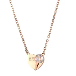 Anhänger Halsketten Einfache Schlüsselschloss herzförmige Kristall Edelstahl Halskette Gold Rose und Silber Farbe Kette Damenschmuck