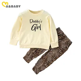1-6y maluch dziecko dziewczynki jesień ubrania zestaw dorywczo z długim rękawem bluzy bluzki lamparta spodnie dzieci stroje 210515