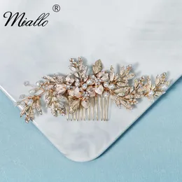 Miallo foglia pettini per capelli clip da sposa accessori per capelli da sposa per donna strass oro copricapo da sposa regalo gioielli per feste X0625