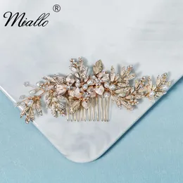 Miallo Blatt Haarkämme Clips Braut Hochzeit Haarschmuck für Frauen Strass Gold Braut Kopfschmuck Party Schmuck Geschenk X0625