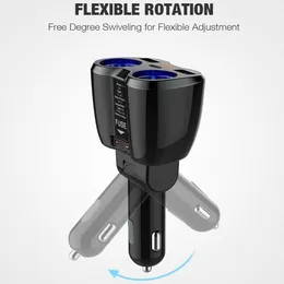 USB-billaddare 2 Sockets Cigarettändare Splitter 12 24V 80W Dual-USB Type-C Ports Switch LED-spänningsdisplay Inbyggd ersättning 338A