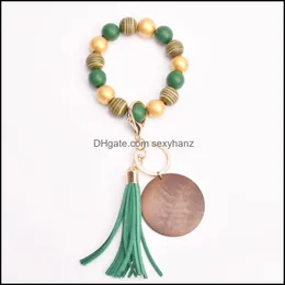 خرز ، أساور الأساور المجوهرات Colorf Wooden Bead Bead Cheychain Fashion Personaled Tassel Bracelet Ring For Women 17 Colors GWE11312 DRO